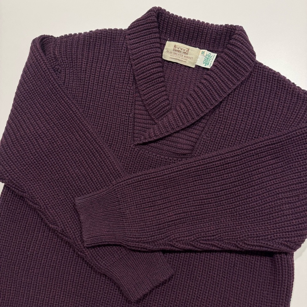 Aran Sweater Market Mens 100% Merino Wool Shawl Collar Sweater Size 2XL